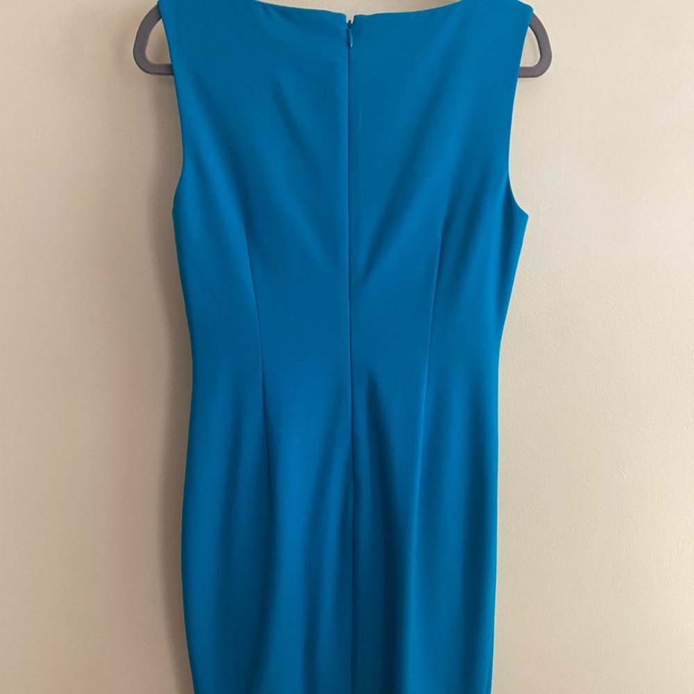 NWOT Calvin Klein Teal Sleeveless Dress w/Ruched Waist and Zipper Back - Picture 3 of 8